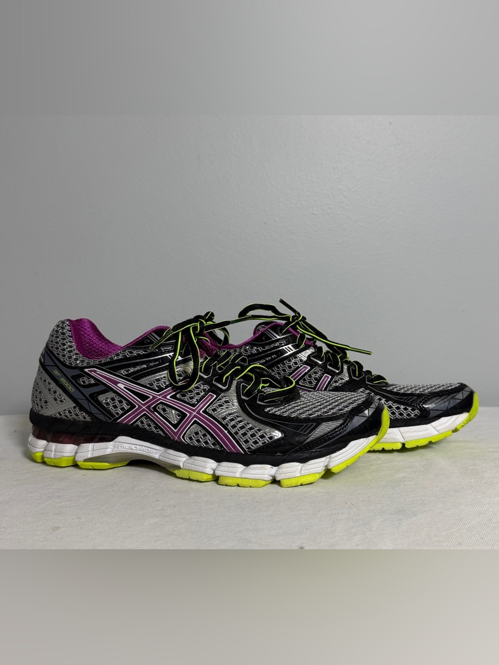 ASICS GT 2000 2 Women's Running Shoes Size 8 Silver/Black/Purple/Neon Yellow